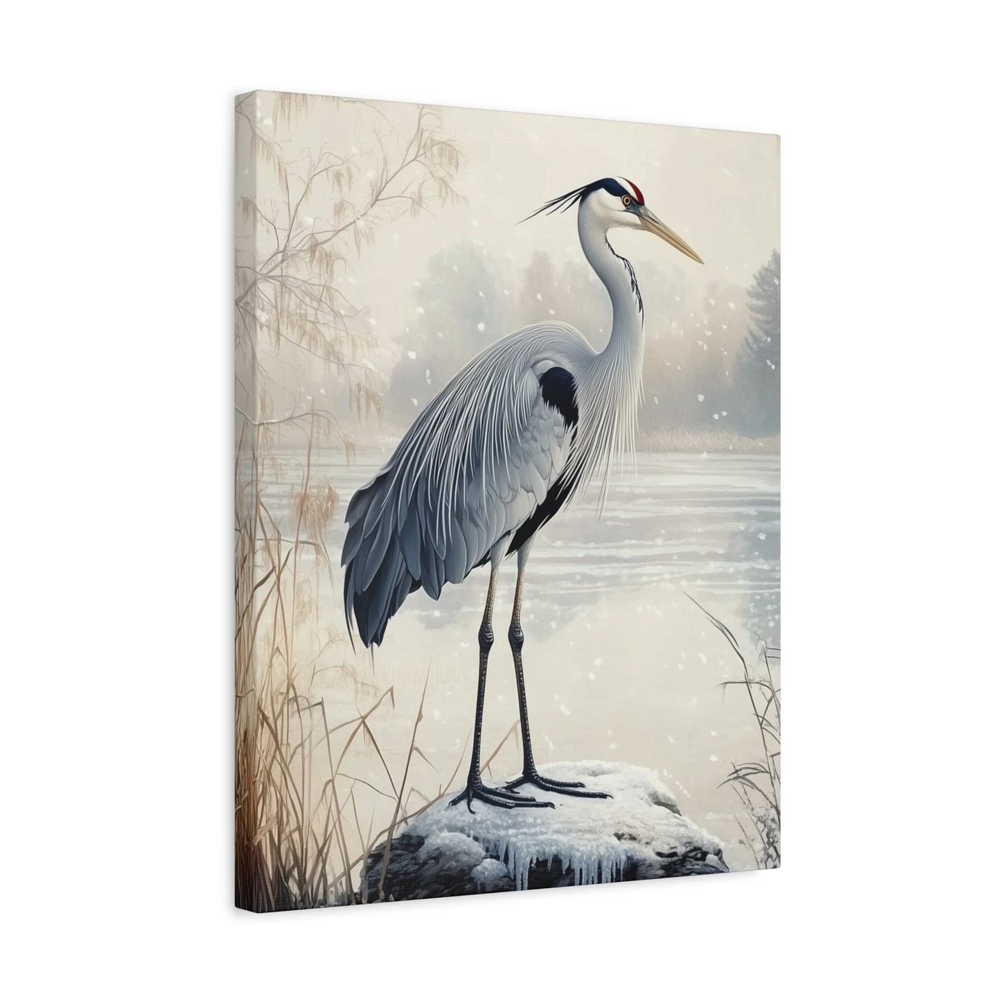 Winter Cranes Herons Set of 2 Canvas Wall Art, Coastal Bird Snowy Landscape Decor, Blue Herons, Nature Lover Gift, Seasonal Beauty Prints