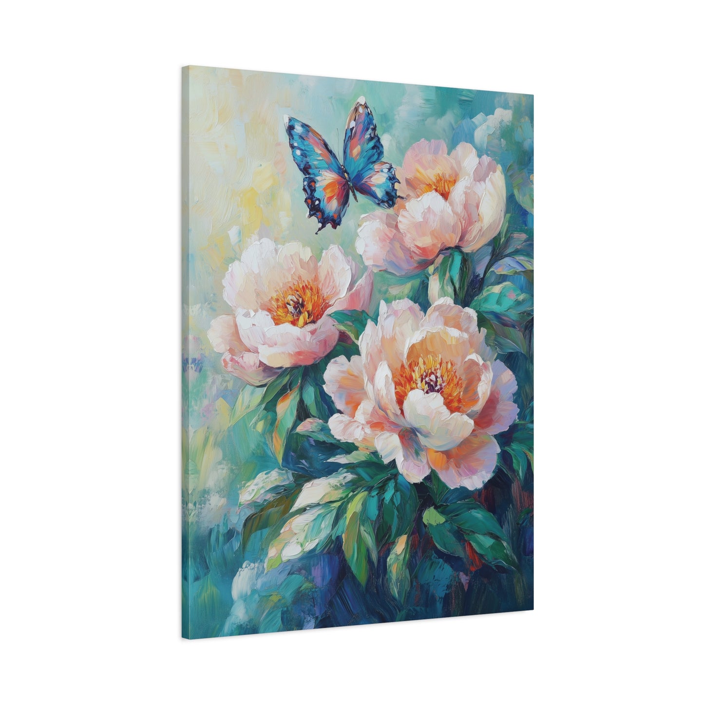 Canvas print of flowers and a butterfly on a white background