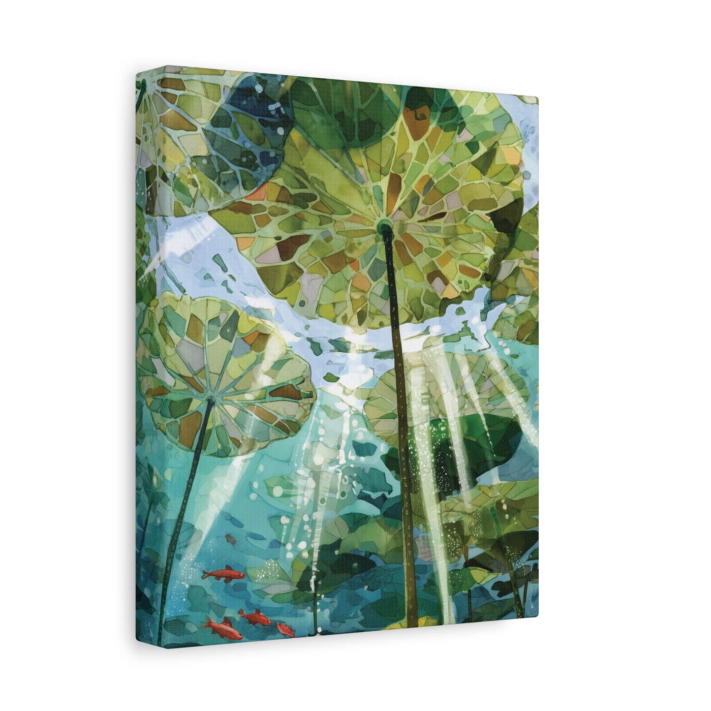 Underwater Lily Pond Wall Art, Sunlight Through Lily Pads Canvas or Poster Print, Nature Inspired Water Garden Artwork, Living Room Decor