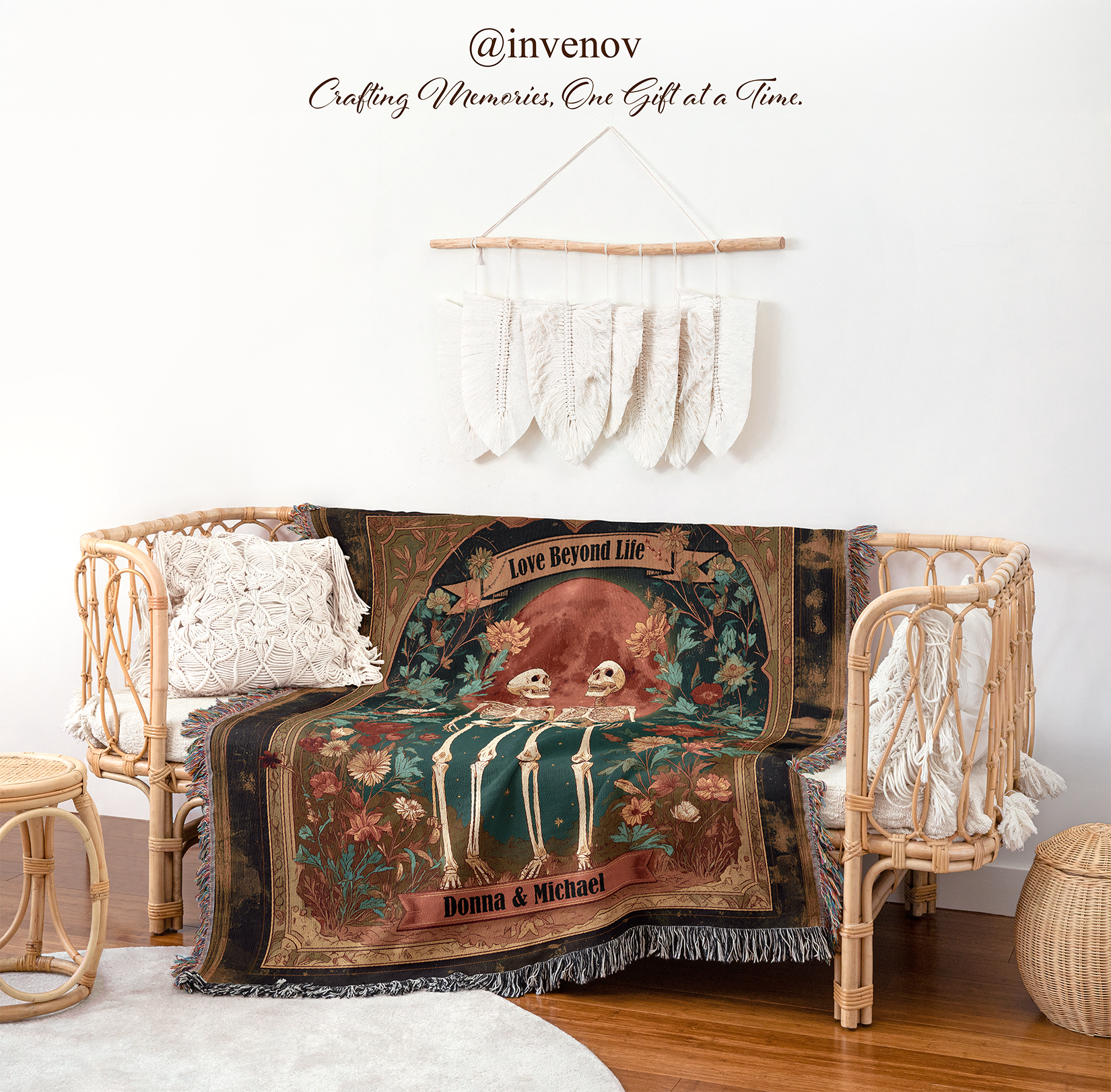 woven blanket with skeleton designs