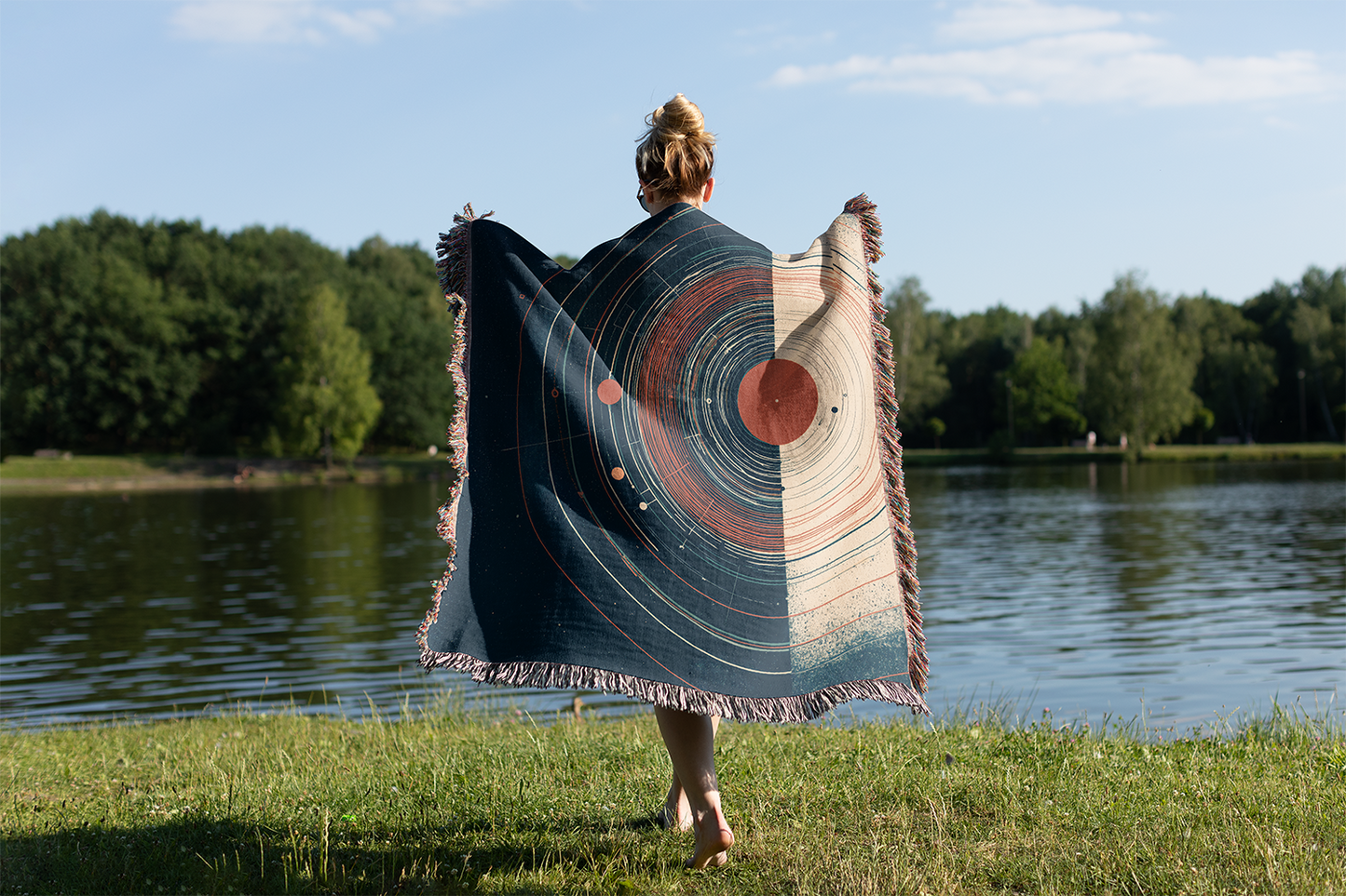 Solar System Woven Blanket Abstract Celestial Tapestry, Geometric Planet Orbit Jacquard Throw, Modern Space Art Wall Hanging, Stargazer Gift