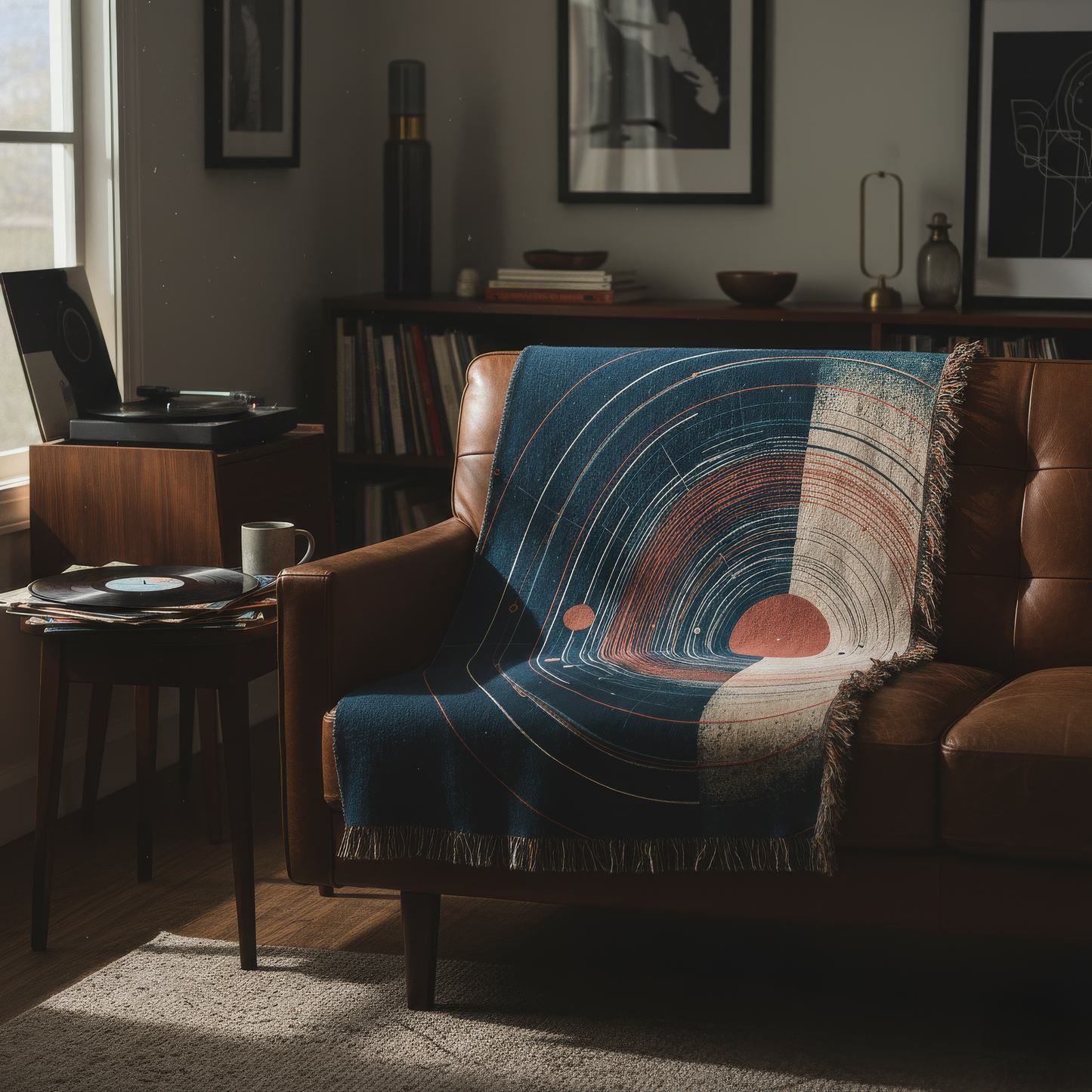 Solar System Woven Blanket Abstract Celestial Tapestry, Geometric Planet Orbit Jacquard Throw, Modern Space Art Wall Hanging, Stargazer Gift