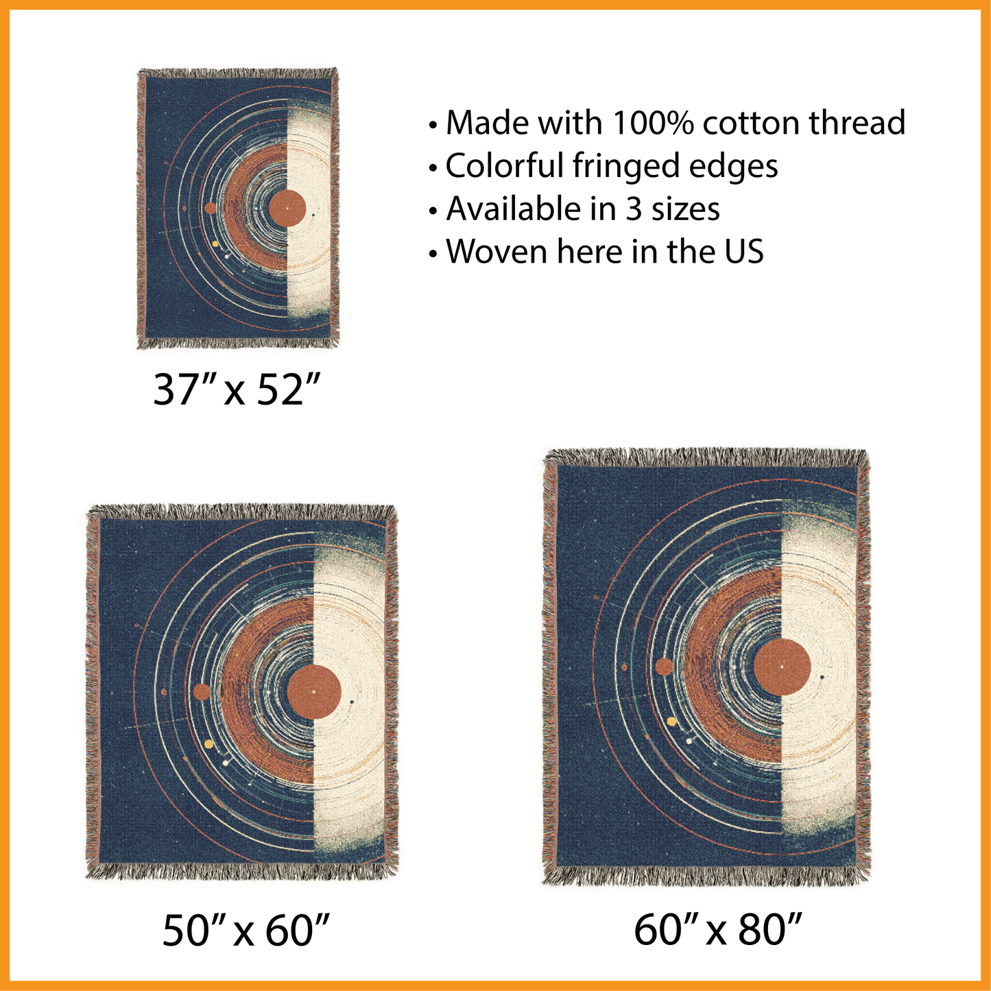 Solar System Woven Blanket Abstract Celestial Tapestry, Geometric Planet Orbit Jacquard Throw, Modern Space Art Wall Hanging, Stargazer Gift