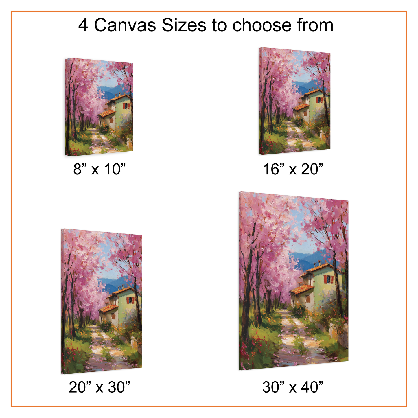 Pink Cherry Blossom Canvas, Romantic Countryside Cottage Oil Painting Style Poster Print, Spring Landscape Art, Cottagecore Wall Decor