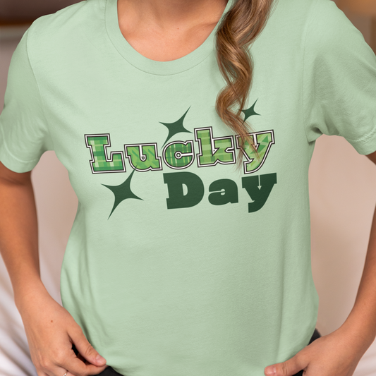 Lucky Day T-Shirt, St Patrick's Day Tee, Lucky Star Shirt, Fortune Shirt, Positive Vibes Top, Sparkling Star Accent Clothing