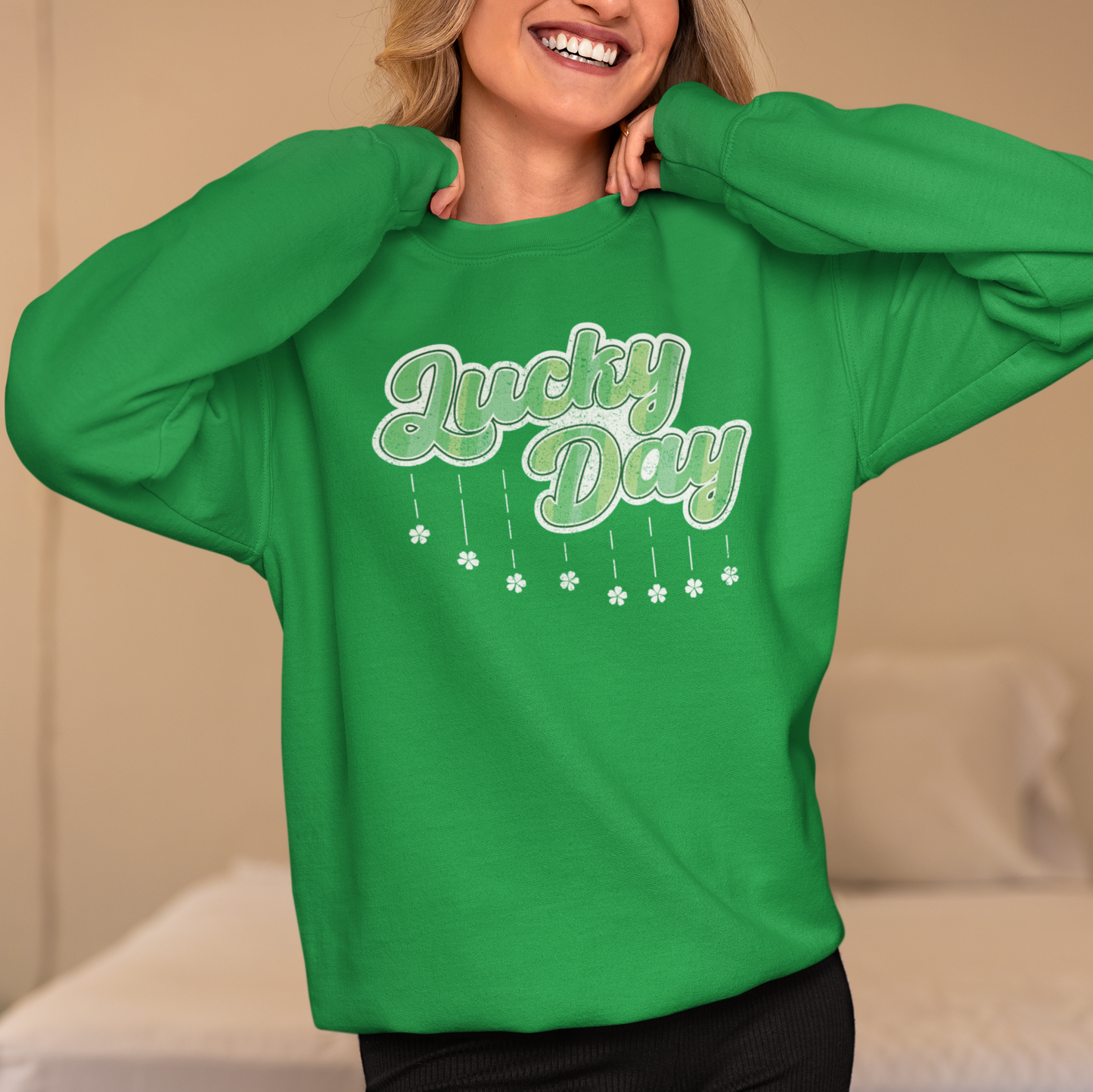 Lucky Day Sweatshirt, St Patrick's Day Crewneck Jumper, Vintage Style Sweater, Shamrock Distressed Pullover, Everyday Luck Apparel