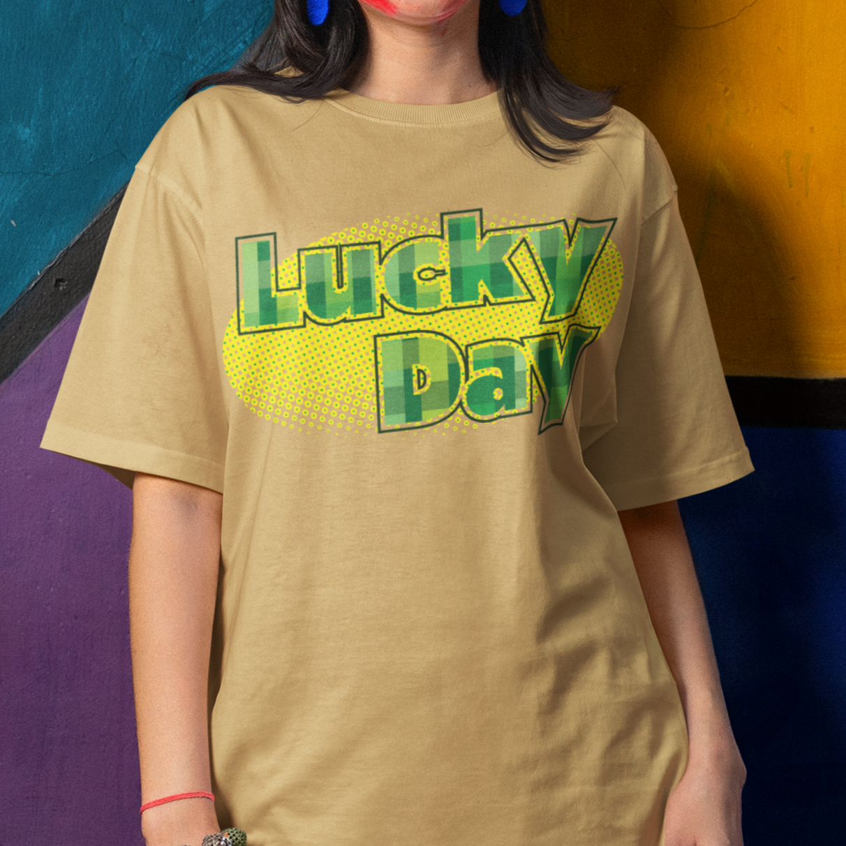 Comfort Colors Lucky Day St Patrick's Day T-shirt, Festive Green Tee for Parades, Parties, Irish Pride, Retro Halftone Design