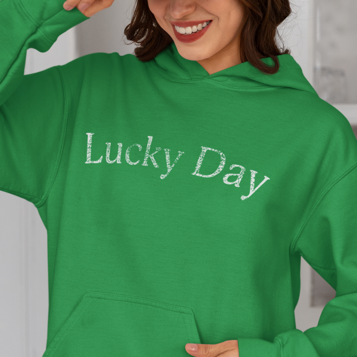 Lucky Day Hoodie, St Patrick's Day Hoodie, Positive Vibes Jumper, Distressed Text Pullover, Casual Comfort Top