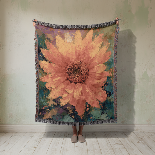 Sunflower Woven Blanket, Abstract Floral Tapestry, Colorful Botanical Jacquard Throw, Boho Wall Art Hanging, Maximalist Summer Decor Gift