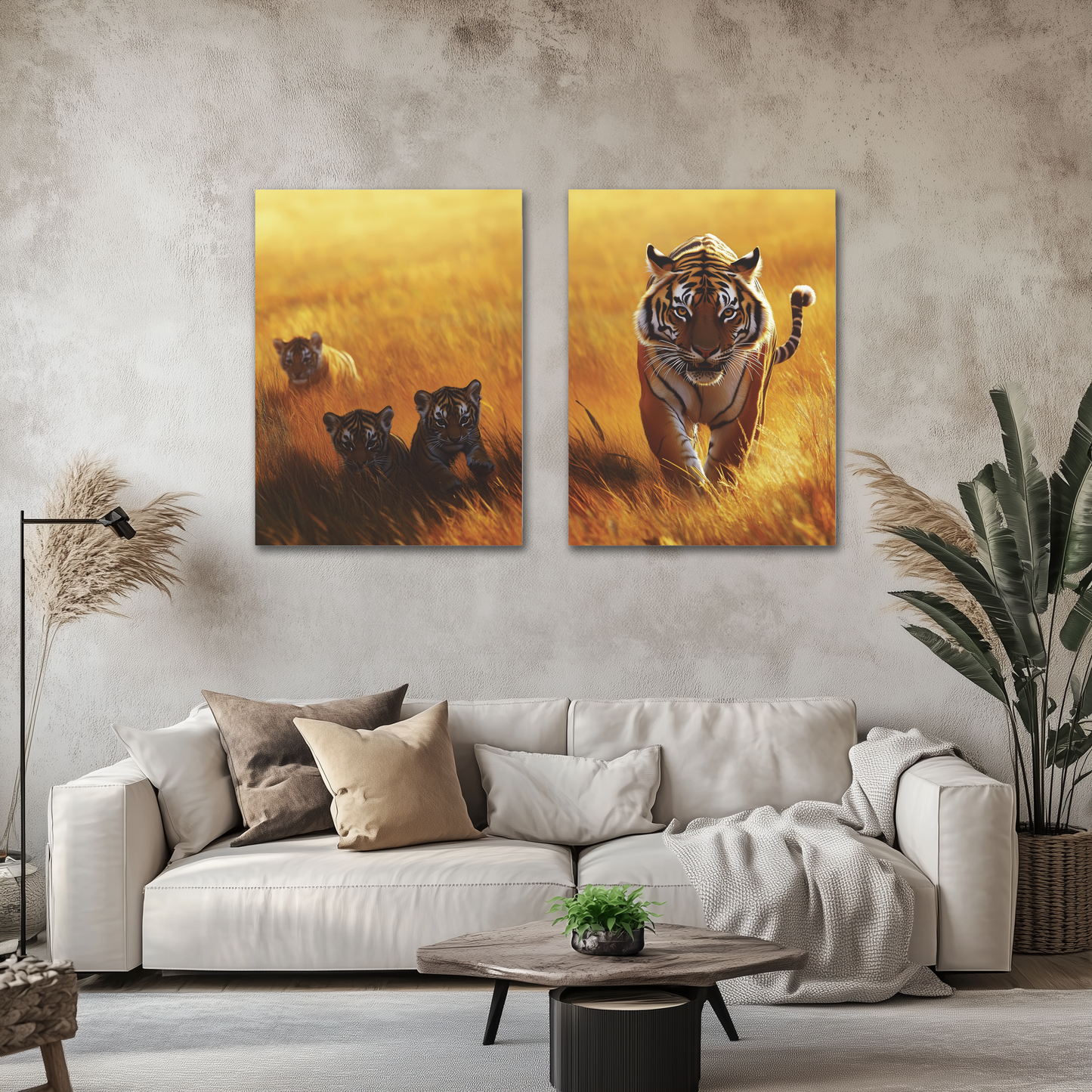 Tiger Family Canvas Wall Art Canvas Set, Nature Wildlife Prints, Home Office Decor, Majestic Tiger Artwork, Africa Safari Canvas, Set of 2