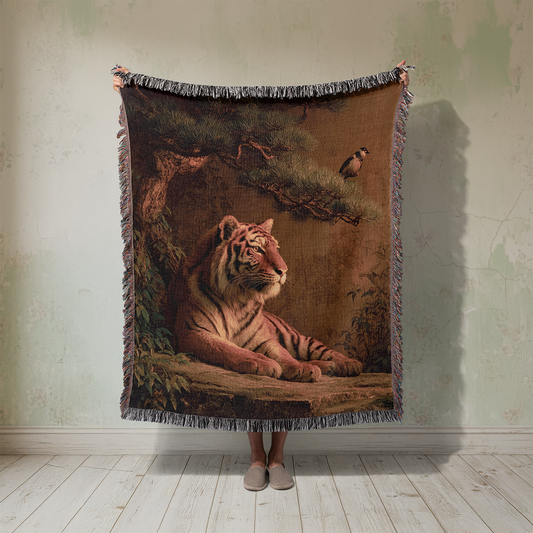 Tiger Woven Blanket, Vintage Style Tapestry, Dark Academia Decor, Maximalist Art Throw Jacquard, Tiger Lover Jungle Wall Hanging Gift