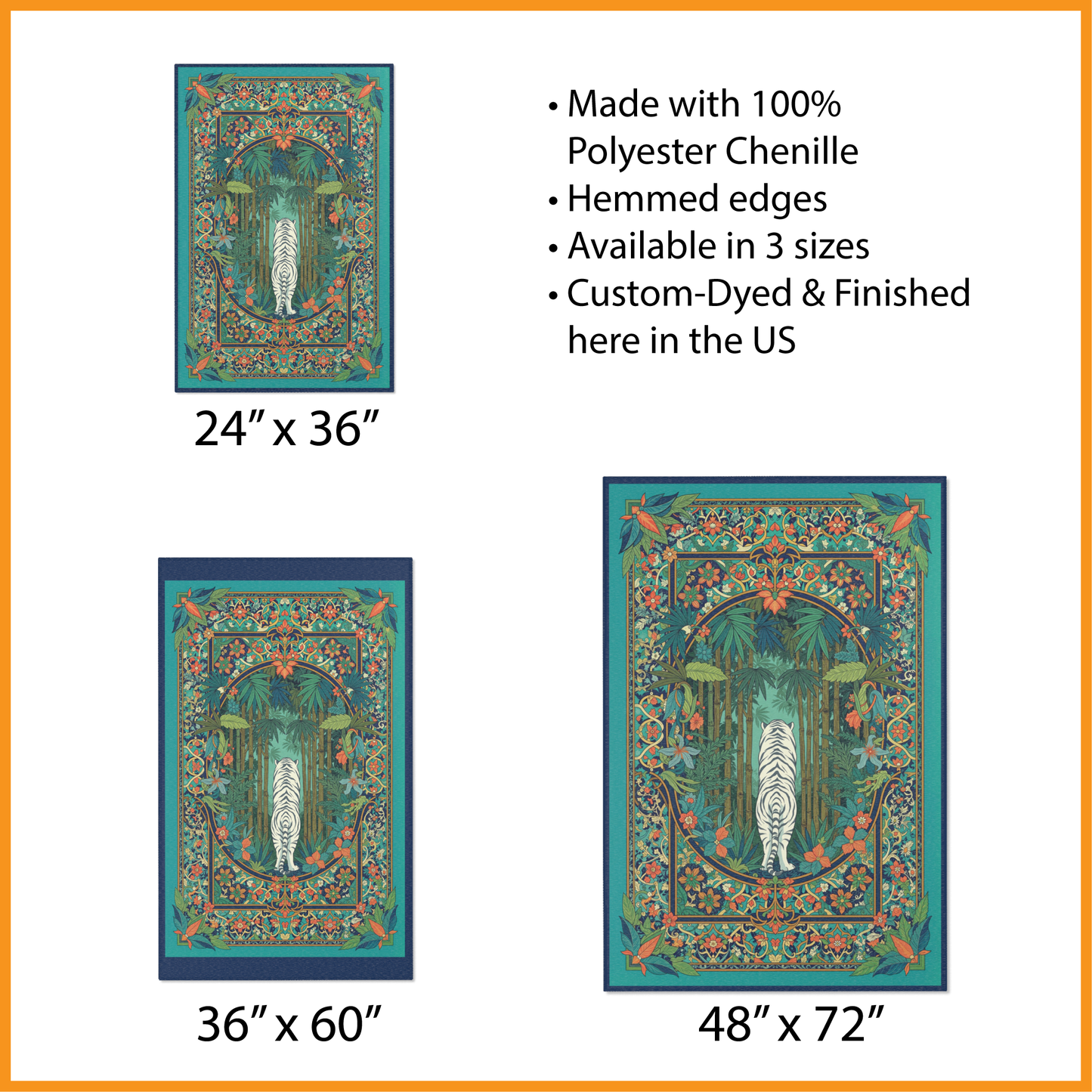 White Tiger Jungle Area Rug, Teal Tropical Bamboo Floor Mat, Art Nouveau Botanical Decor, Maximalist Animal Carpet, Boho Statement Piece