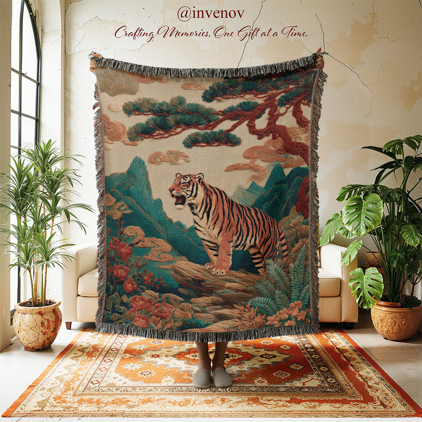 Woven Blanket with tiger designs