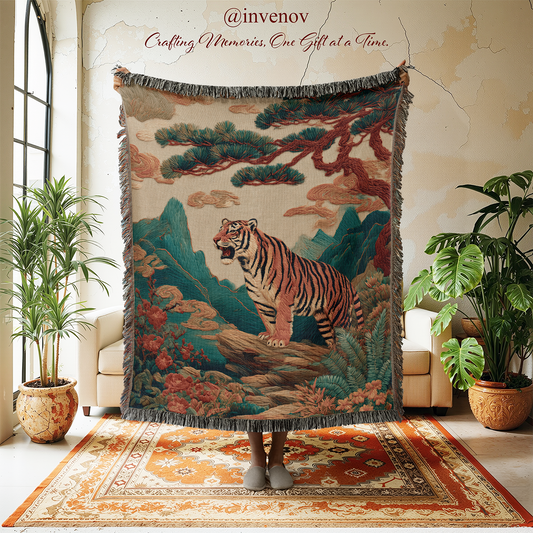 Woven Blanket with tiger designs