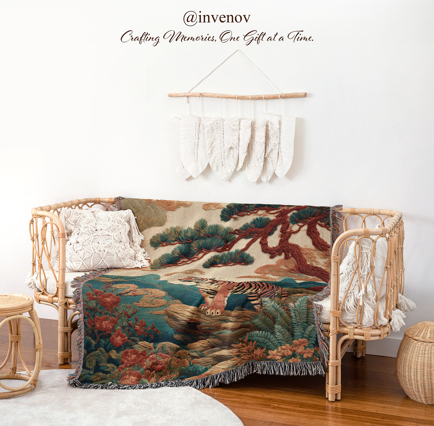 Woven Blanket with tiger designs