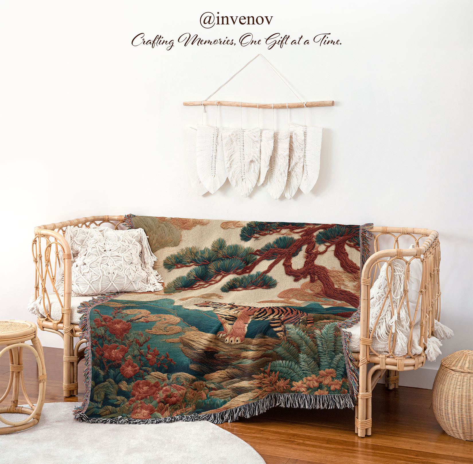 Woven Blanket with tiger designs