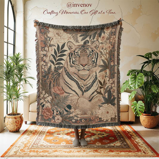 woven blanket with tiger designs