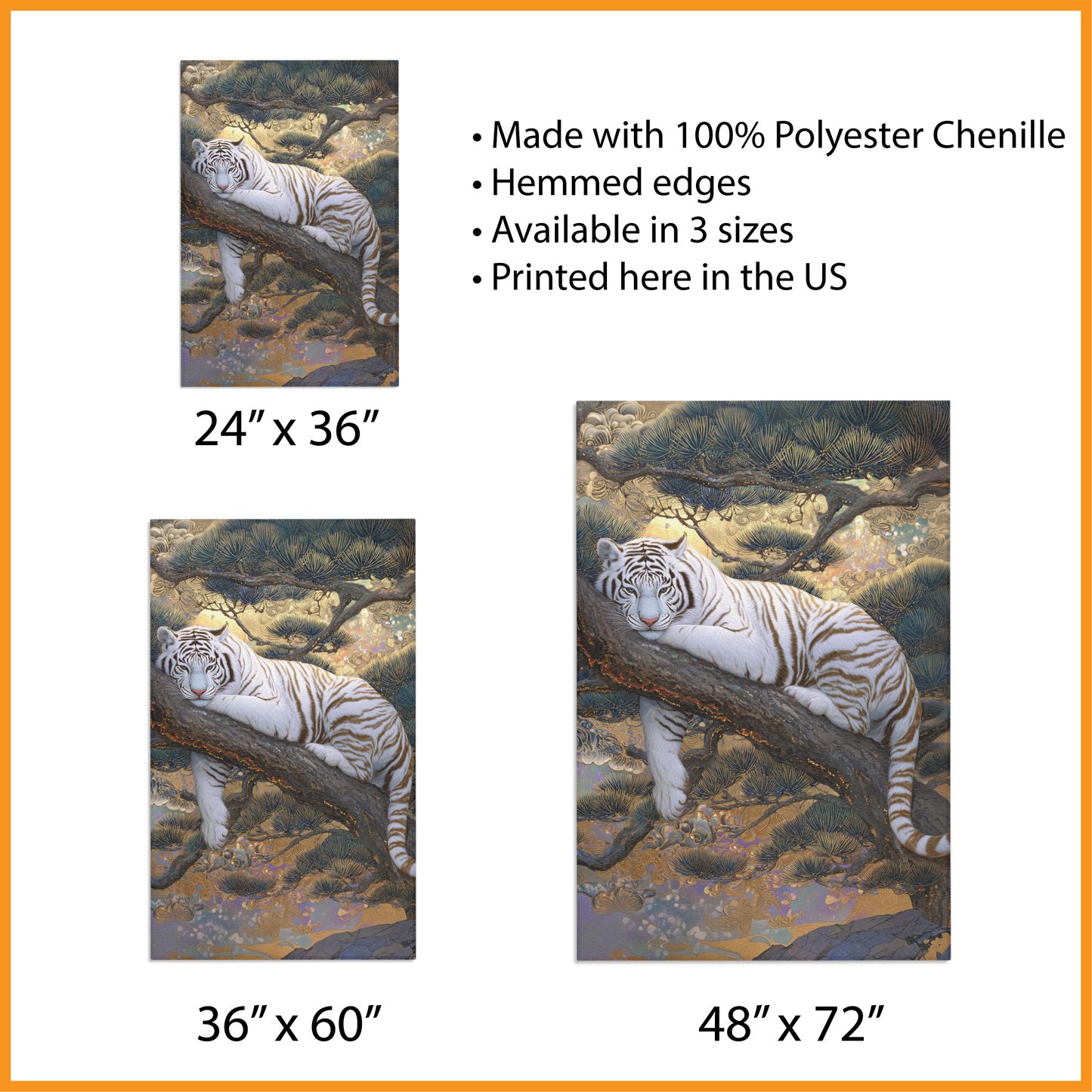 White Tiger Area Rug, Japanese Chinoiserie Decor Carpet, Asian Graphic Style Art, Ukiyo-e Inspired Animal Print, Spiritual Decor