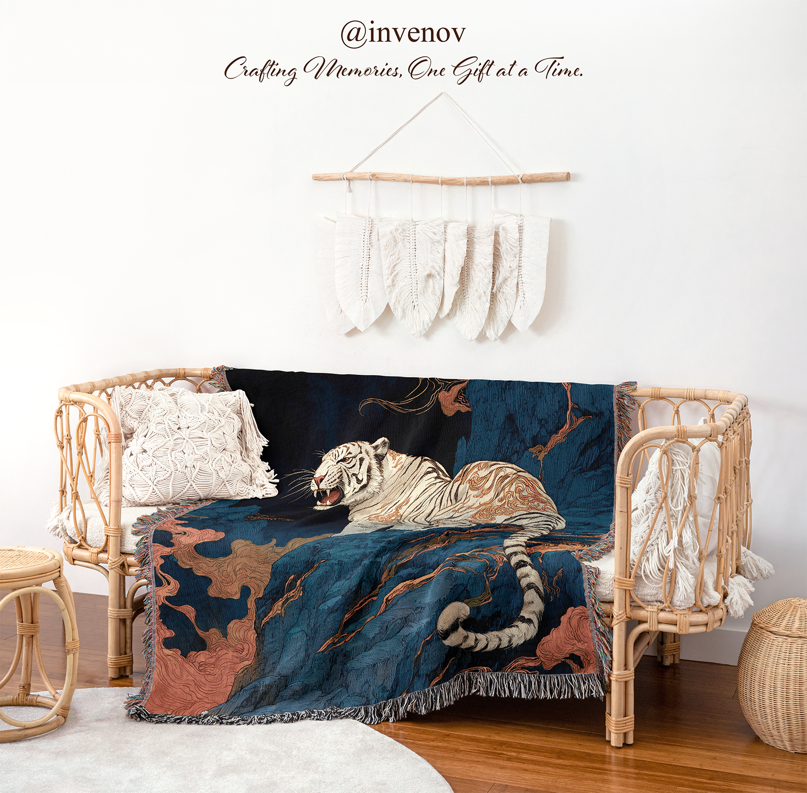 Woven blanket with tiger graphic