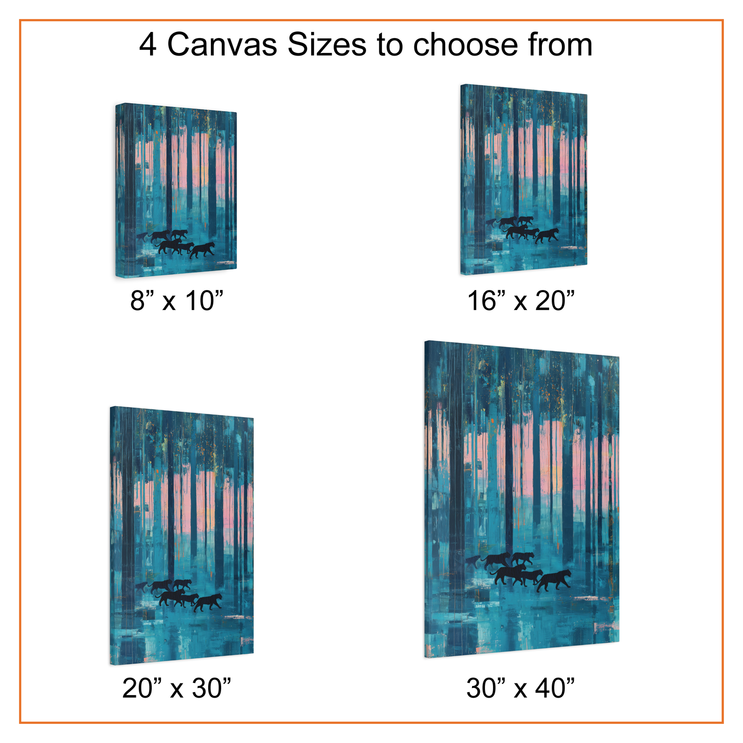 Abstract Blue Forest Tiger Canvas, Teal Pink Landscape Wall Art, Modern Wildlife Poster Print, Moody Maximalist Decor, Tiger Nature Print