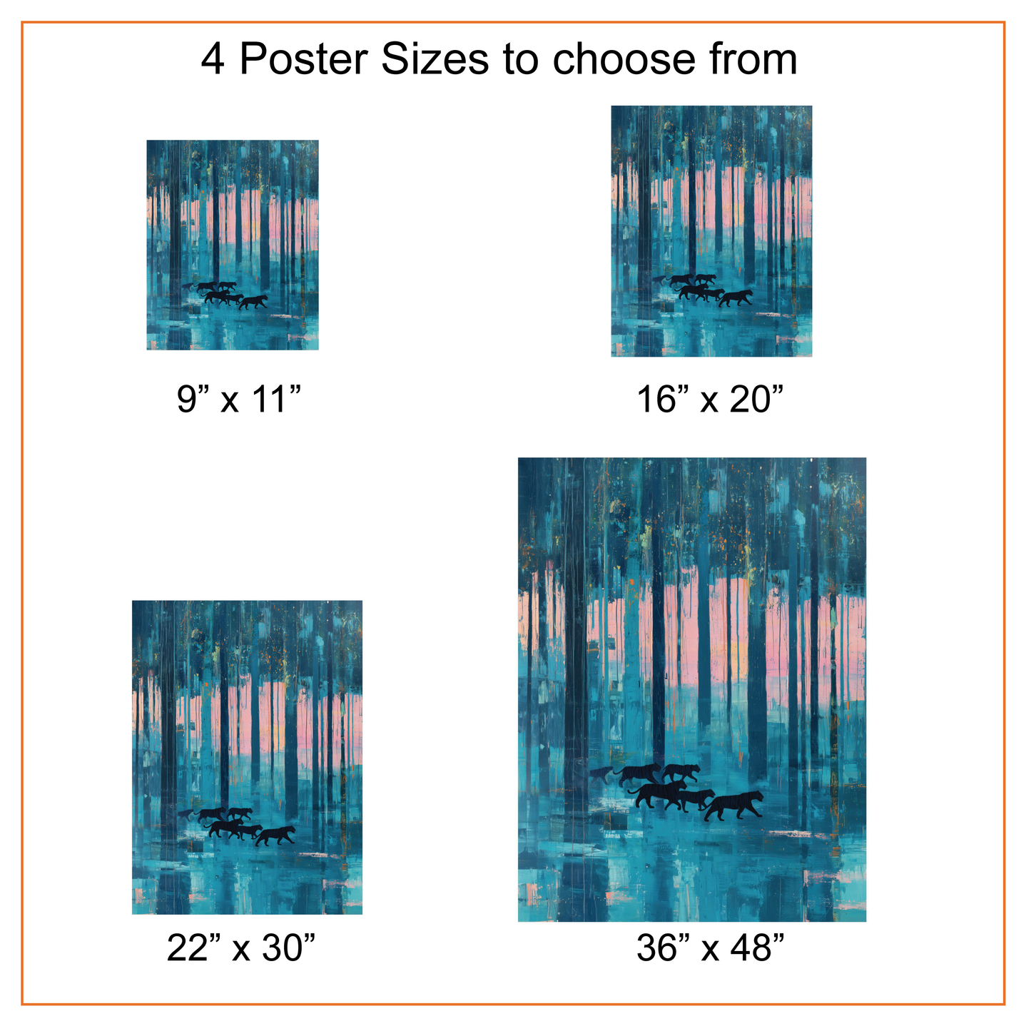 Abstract Blue Forest Tiger Canvas, Teal Pink Landscape Wall Art, Modern Wildlife Poster Print, Moody Maximalist Decor, Tiger Nature Print