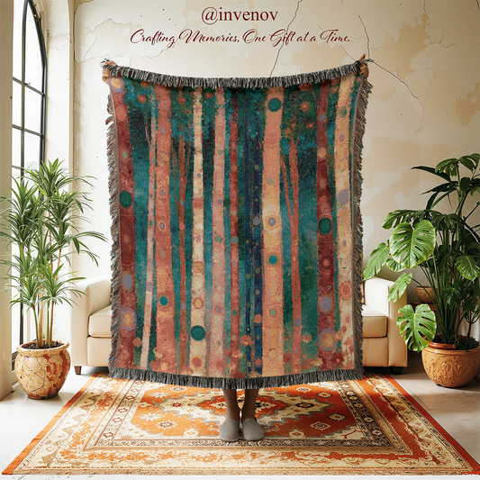 Woven blanket with abstract tree designs