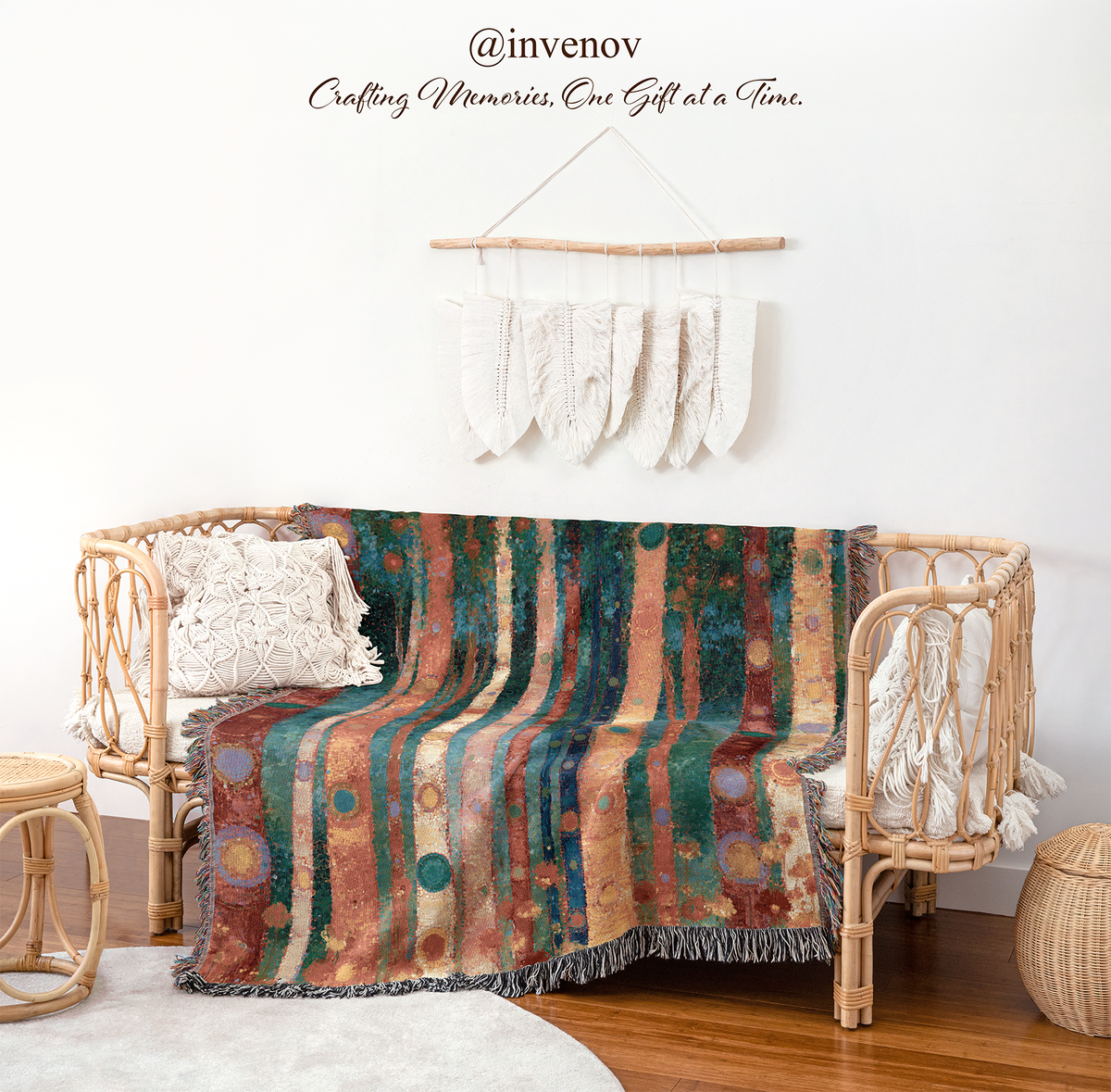 Woven blanket with abstract tree designs