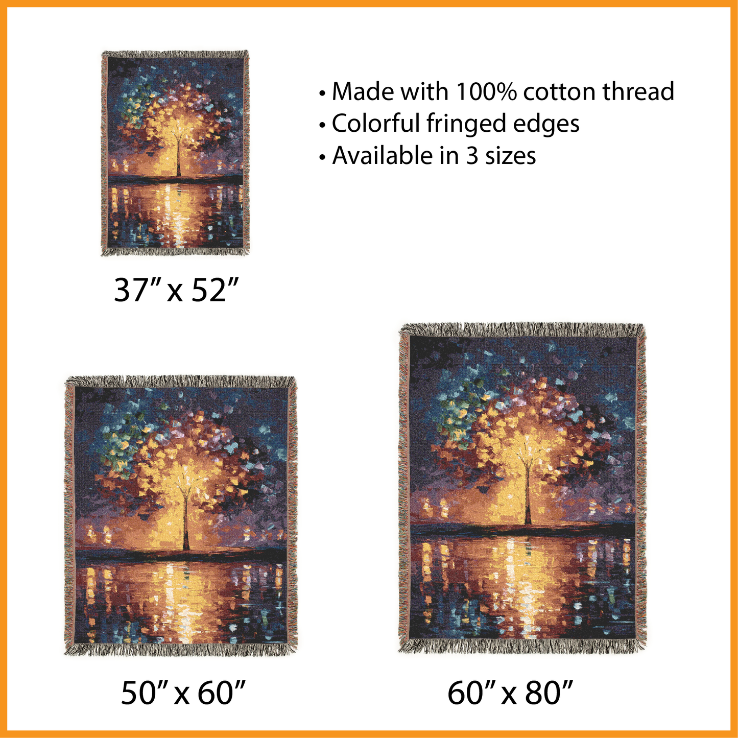 Abstract Tree Woven Blanket, Impressionist Art Tapestry, Tree of Life Jacquard Blanket, Colorful Glowing Tree Throw, Landscape Wall Hanging