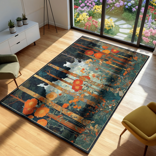 area rug with forest designs