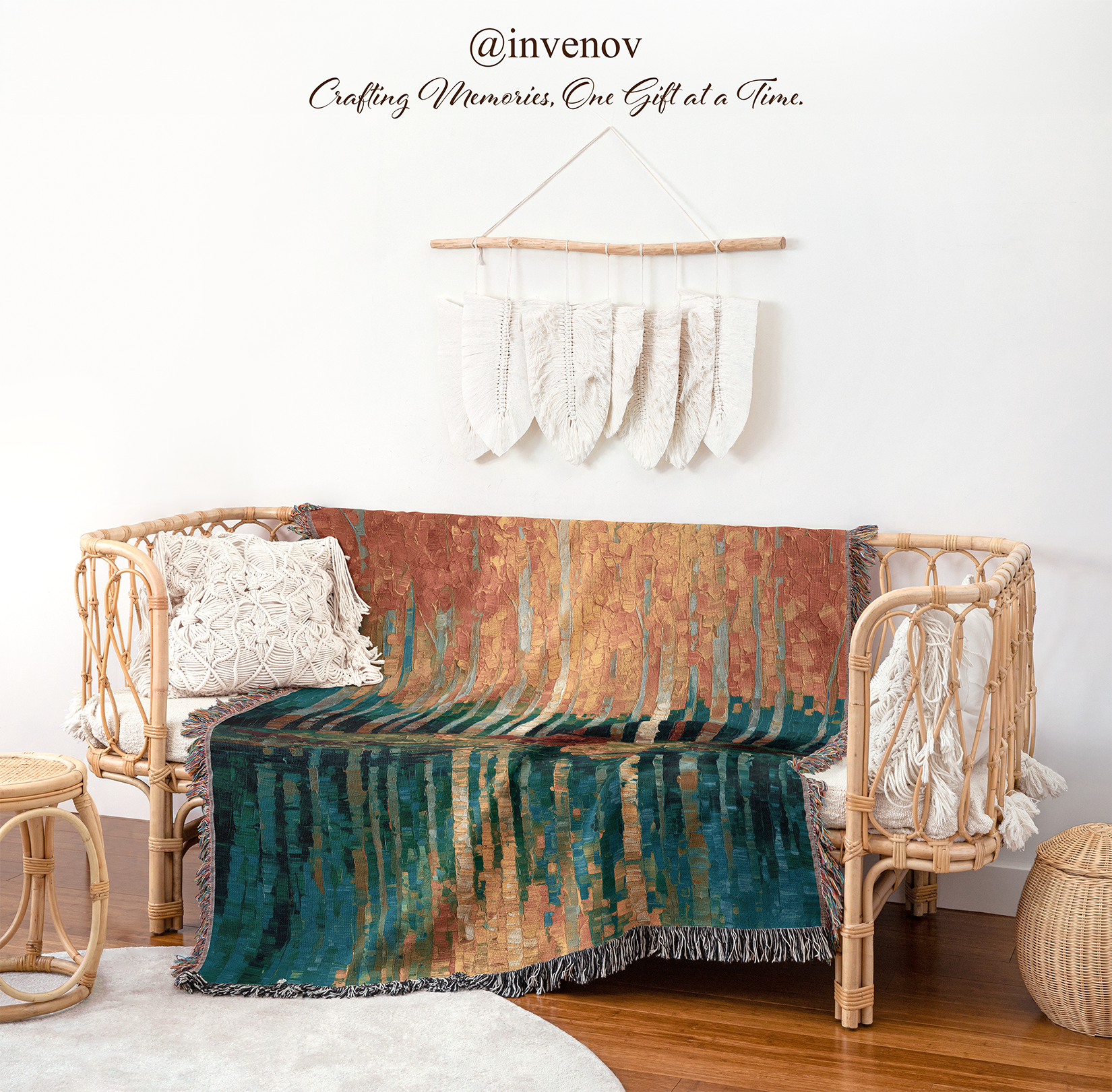 woven blanket with tree designs