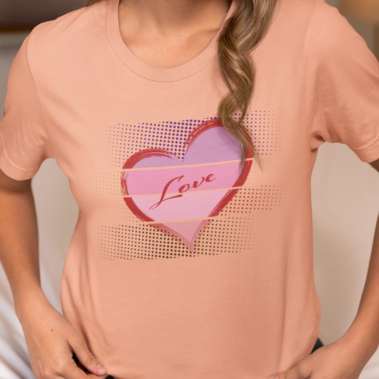 Vintage Style Heart Love T-Shirt, Retro Distressed Graphic Tee, Valentine's Day Apparel, Pink Red Shirt, Unisex Jersey Top, Gift for her