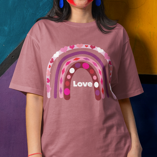 Comfort Colors Valentine's Day Rainbow Love T-shirt, Heart Pattern Tee, Romantic Gift Shirt, Love Graphic Top, Heartfelt Valentine Tee