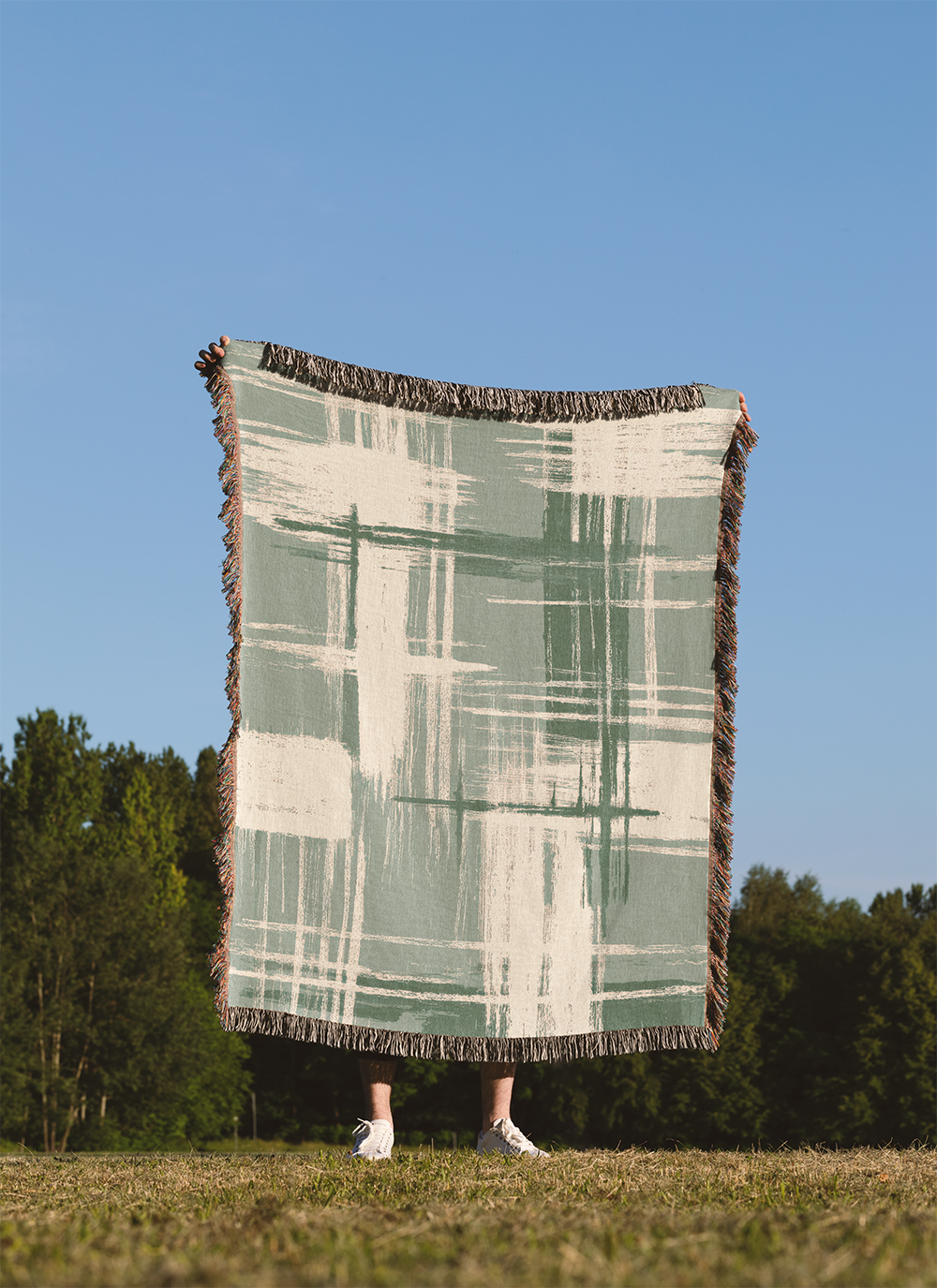 Wabi-Sabi Woven Blanket, Sage Green Japanese Art Tapestry, Modern Art Wall Hanging, Minimalist Japan Style Jacquard Throw, Eclectic Decor