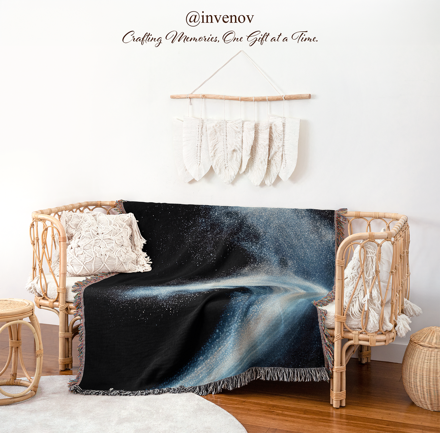 Black and blue gradient blanket draped over a chair