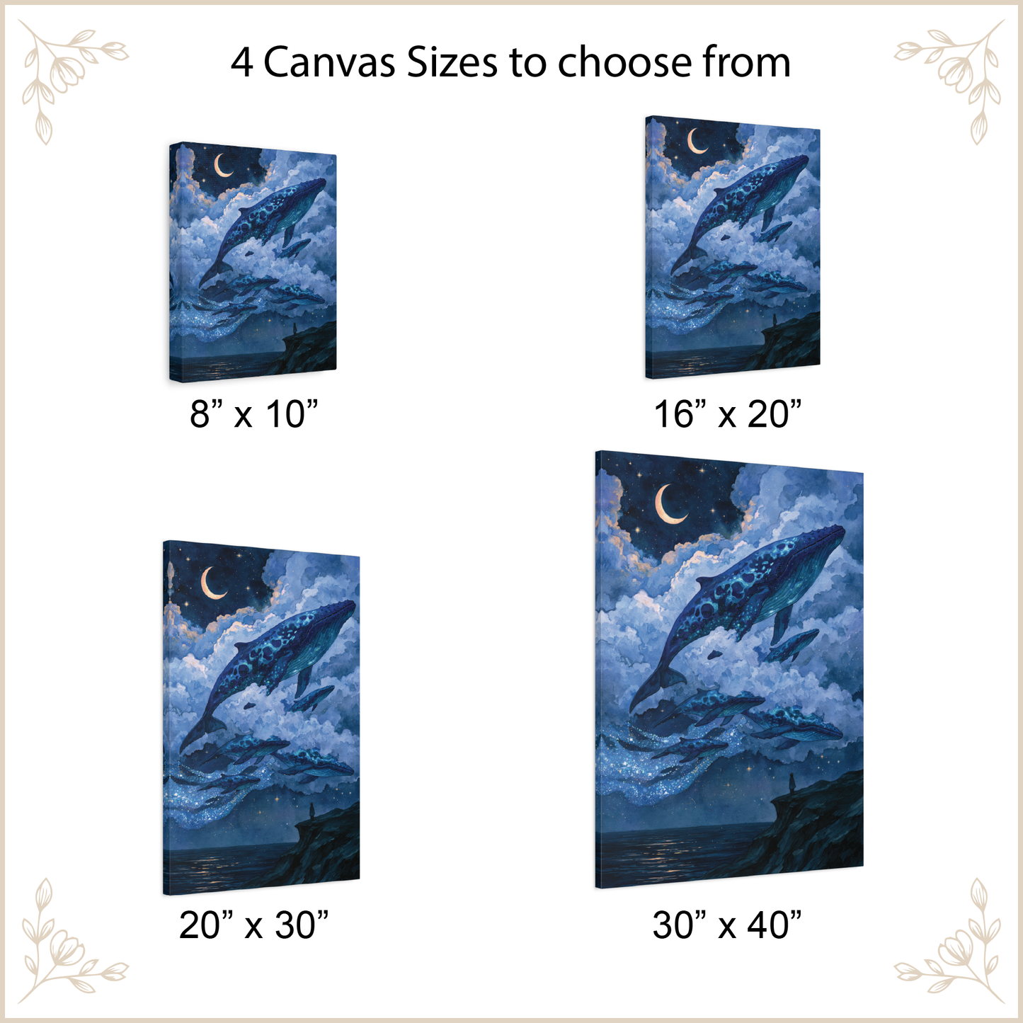 canvas art with whale designs with size options