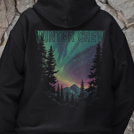 Winter Night Mountain Hoodie, Winter Crew Northern Lights Hoodie, Cozy Winter Crew Pullover, Stargazing Hoodie, Aurora Borealis Jumper