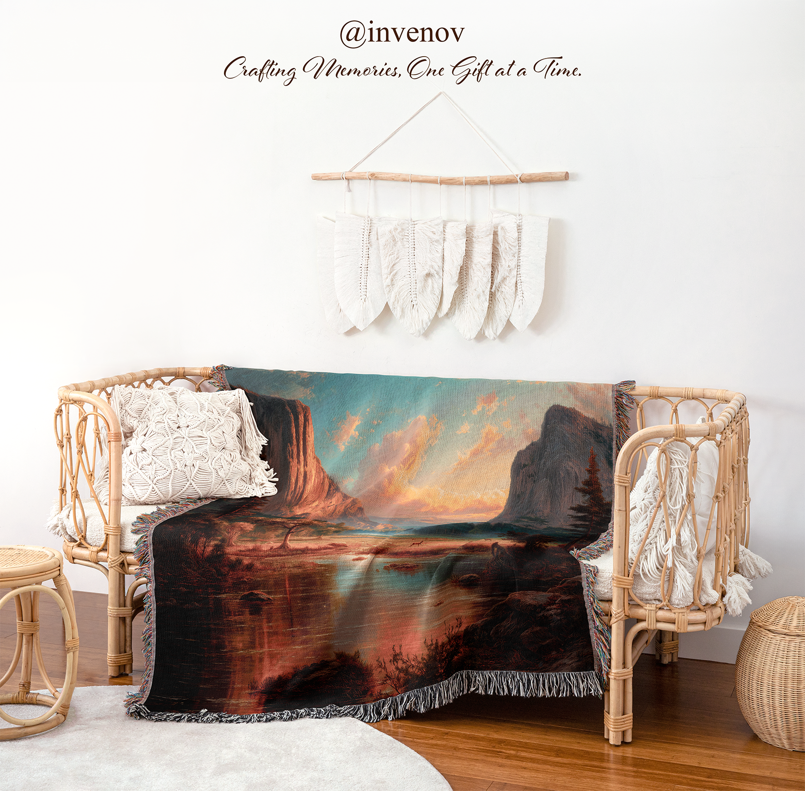 Scenic blanket draped over a chair