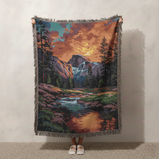 Iconic Yosemite Half Dome Woven Blanket Throw, Majestic National Park Art Tapestry, Cozy Nature Lover Gift & Home Decor, Sofa Bed Cover