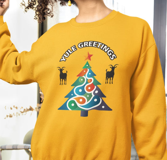 Christmas Sweatshirt, Christmas Tree Sweater, Yule Sweater, Yuletide Sweater, Yule Greetings Sweater, Christmas Gift Idea, Yule Goat Sweater