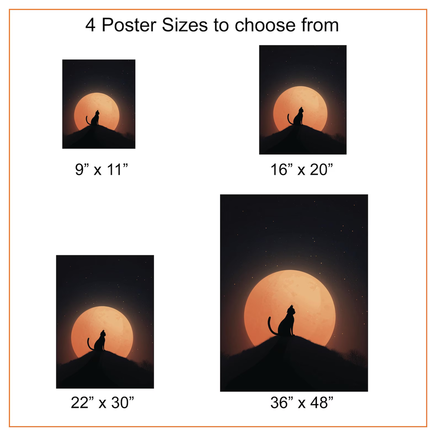 Poster size options with a silhouette of a person on a hill at sunset.