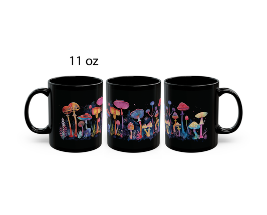 Mushroom Mug, Neon Mushroom Mug, Home Decor Mug, Tea Cup, Mushroom Cottagecore Mug, Coffee Mug, Colorful Mushroom Mug, Black Mushroom Mug